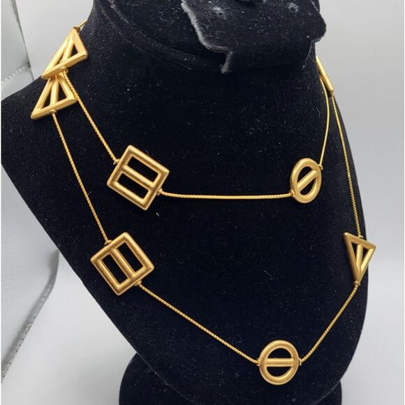 Vintage 80s goldtone Geometric Station Necklace Long Strand 30in - Picture 3 of 4